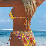 Bikini colorat cu design cu bretele la gât