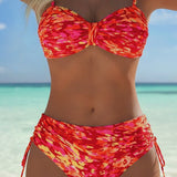 Bikini cu Model Abstract și Curele Subțiri
