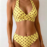 Costum de baie din două piese cu puncte și nod la gât