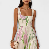 Penelope | Rochie maxi din șifon cu detalii cu motive florale