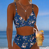 Bikini Sexy cu Imprimeu Floral și Spate Crossed