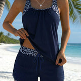 Tankini cu model leopard cu legături reglabile