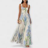 Penelope | Rochie maxi din șifon cu detalii cu motive florale