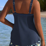 Serafina | Tankini în dungi cu slip de bikini în două piese