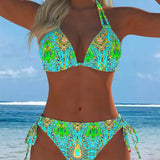 Bikini colorat cu design cu bretele la gât