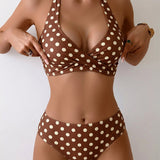 Costum de baie din două piese cu puncte și nod la gât