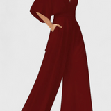 Isaura | Costum Elegant Mono cu Decolteu în V și Pantaloni Evazați