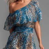 Selvaggia | Rochie Maxi Off-Shoulder cu Model Leopard