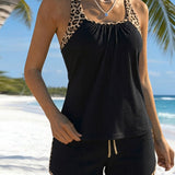 Tankini cu model leopard cu legături reglabile