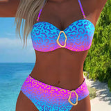 Costum de baie halter cu model leopard și gradație de culoare