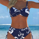 Bikini cu Guler Înalt și Imprimeu cu Două Piese