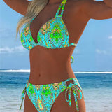 Bikini colorat cu design cu bretele la gât