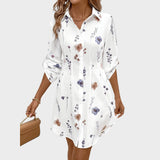 Noémia | Elegant rochie albastră cu flori din cămașă