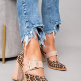 Selveta | Sandale de catifea cu model leopard și toc stabil