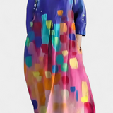 Anne | Rochie fluida cu decolteu în V și model colorat
