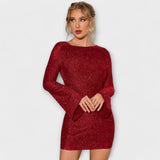 Ene | Rochie elegantă cu spate gol și mâneci lungi