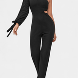 Sahar | Costum asimetric monocrom cu decupaje și mâneci lungi