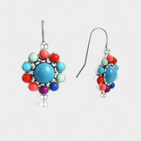 Anete | Cercei rotonzi multicolori cu ornament de turcoaz