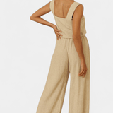 Pascuala | Set din linen cu cămașă fără mâneci și pantaloni ample