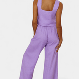 Pascuala | Set din linen cu cămașă fără mâneci și pantaloni ample