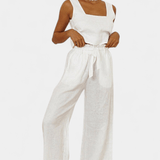 Pascuala | Set din linen cu cămașă fără mâneci și pantaloni ample