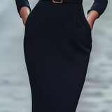 Iara | Rochie neagră elegantă cu centură
