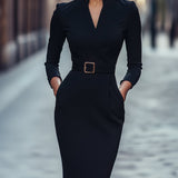 Iara | Rochie neagră elegantă cu centură