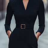 Iara | Rochie neagră elegantă cu centură