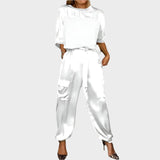 Irena™ | Set de satin cu bluză cu cădere liberă și pantaloni cargo