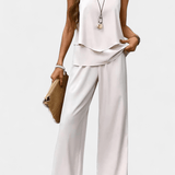Martina | Elegancia bohemă Complet fără mâneci și pantaloni drepți cu model artistic