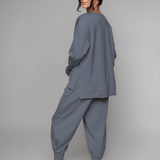 Külli | Pantaloni de sport albastri indig deosebit de calduti cu mansete