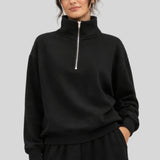 Maarja | Tricou cu fermoar Polo, negru, foarte cald, cu mâneci și glugă